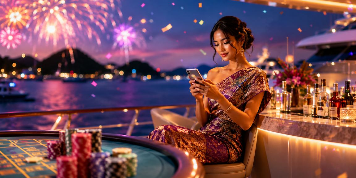 Suasana festival dengan permainan baccarat yang meriah dan penuh warna