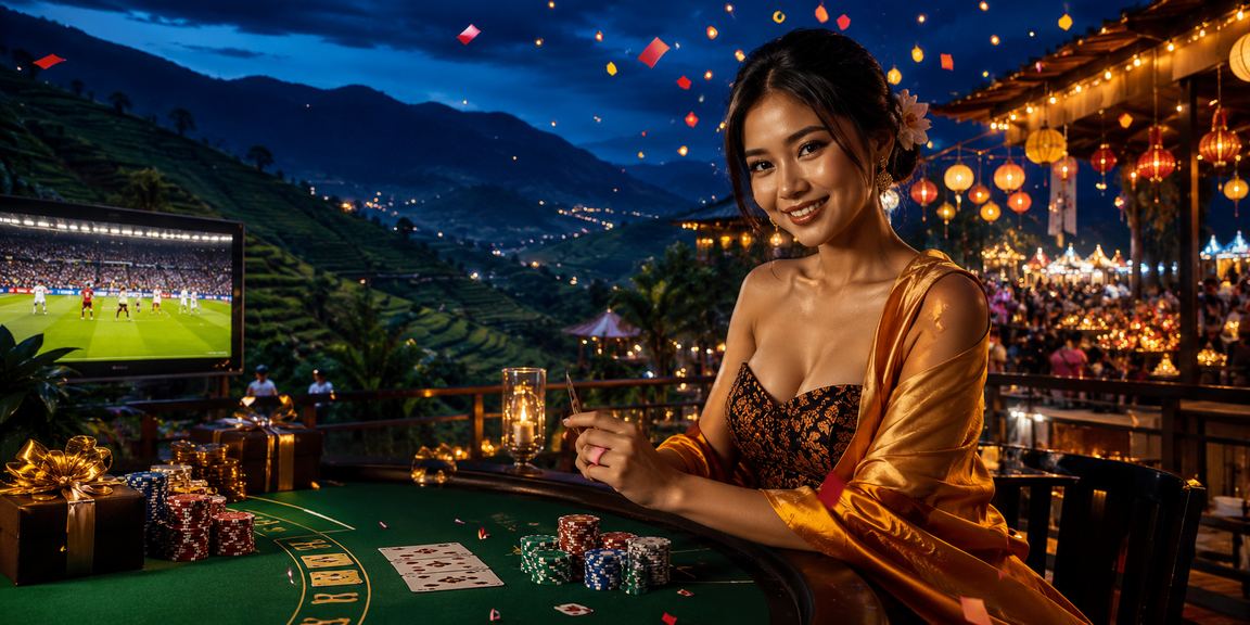 Suasana malam di pasar Vietnam dengan permainan baccarat yang ramai dan berwarna
