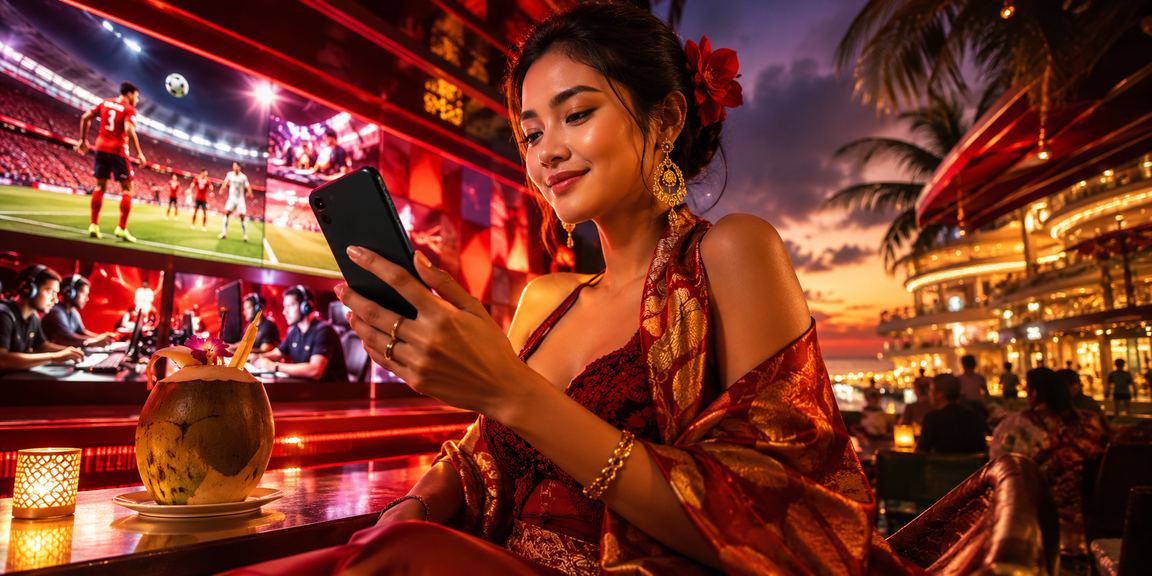 Suasana taruhan esports di pantai tropis menampilkan penggemar game yang antusias